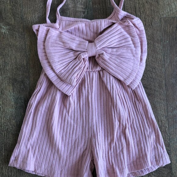 Kuriozud Toddler Girl Sleeveless Jumpsuit with Cute Bow Ribbed Pink - Picture 1 of 5
